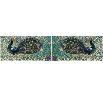 William De Morgan Peacock Border 2-Tile Set on Brilliant White
